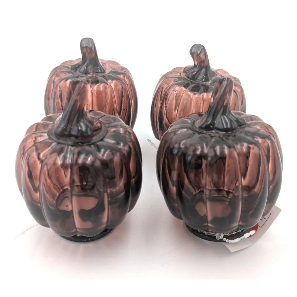 4 Target Bullseye Playground GLASS PUMPKINS Autumn Halloween Fall Thanksgiving